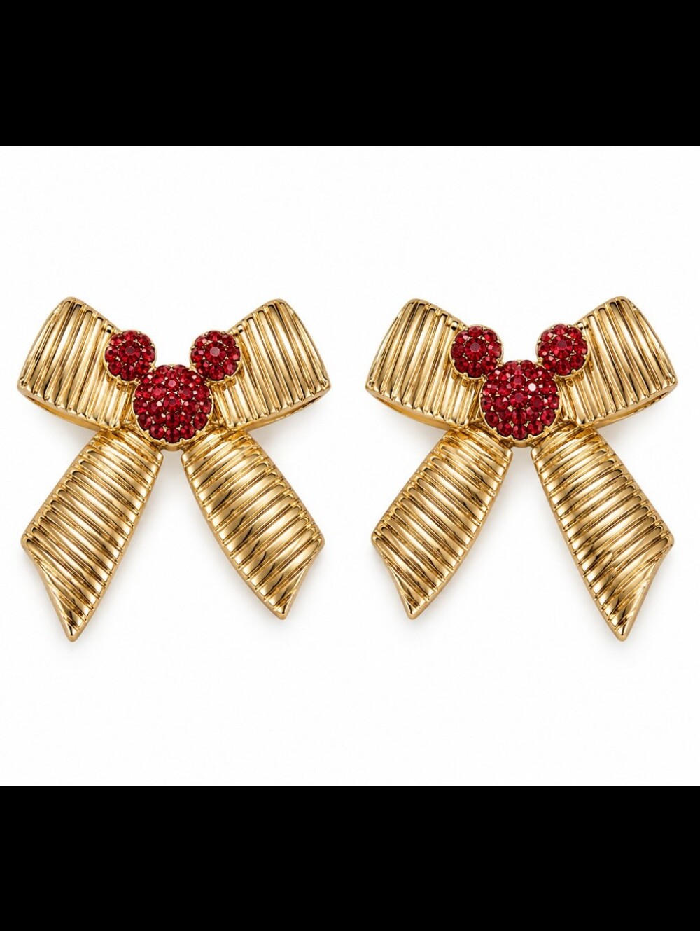 BaubleBar Gold Bow Earrings with Red Crystal Mickey Accents